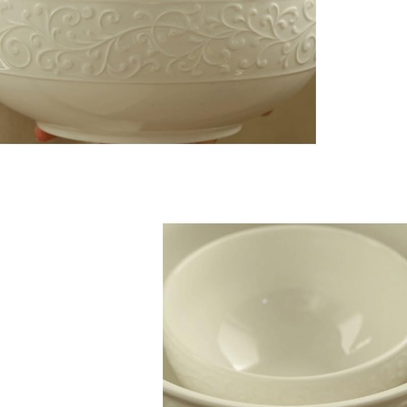 Ceramic Bowls Large Soup Household Tableware Relief Decorated White Porcelain