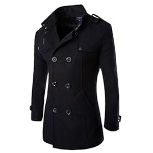 HDH Mens Dubbele Breasted Erwt Jas Lange Jas Slim Fit Lange Mouwen Casual Lichtgewicht Jas Parka Trench Jassen Blazer…