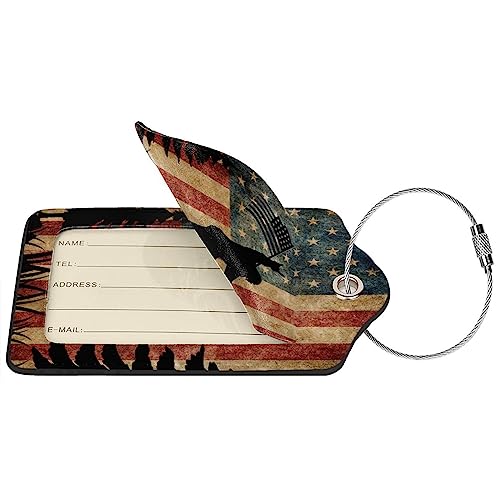 American Flag Luggage Tags for Suitcases Set of 2 Leather Stainless Steel Loop Label Tag for Travel Bag2