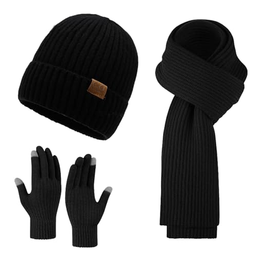 Bonnet écharpe gants tactiles ensemble 3 en 1 contre le froid aux mains et cou