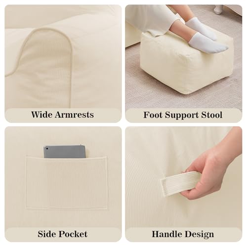 HOMMPA Bean Bag Chairs with Square Stuffed Pouf Ottoman Cat Shaped Comfy Bean Bag Sofa for Adults Large Reading Couch for Living Room Bedroom Dorm,Beige - image 5