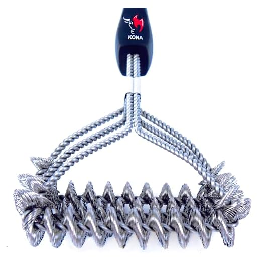 Kona Safe/Clean Grill Brush - Bristle Free BBQ Grill Brush - 100% Rust Resistant Stainless Steel Barbecue Cleaner - Safe for Porcelain, Ceramic, Steel, Cast Iron - Great Grilling Accessories Gift