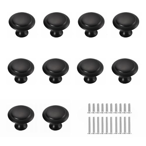 Tiradores Armarios, Pomos y Tiradores de Muebles, Pomo de Armario Redondo, Tirador Negros Cajón de Acero Inoxidable, Para Puertas Armarios de Cocina, con Tornillos de 2 Tamaños (10 Piezas - 30 mm)