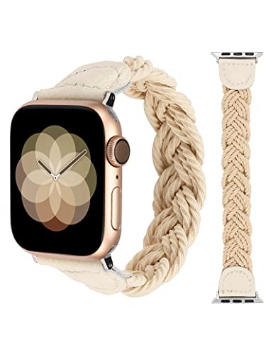 Image of Minyee Compatible with Apple Watch Band Braided 41mm 40mm 38mm 42mm 44mm 45mm 46mm 49mm Women,Solo Loop Stretchy Slim Elastic Woven Cute Bracelet Strap for iWatch Series 10 9 Ultra SE 8 7 6 5 4 3 2 1