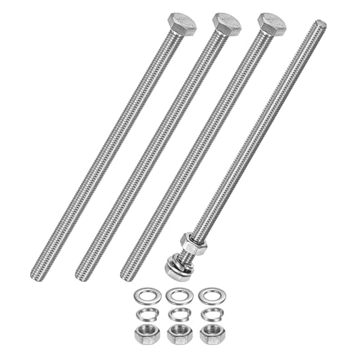 M METERXITY 4-Pack Hex Head Screw Bolt with Nuts Flat &amp; Lock Washers M6x120mm Stainless Steel Bolts and Nuts Kit Fully Threaded Metric Bolt Assortment for Equipment/Machinery
