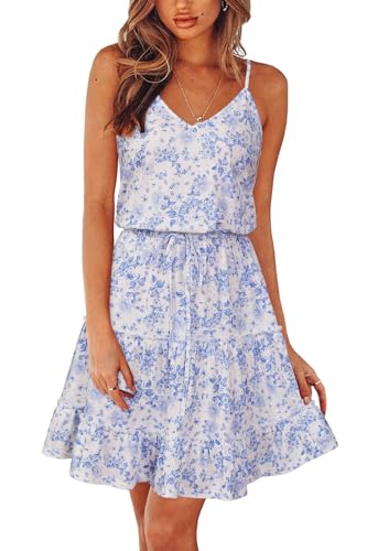 Image of Newshows Women's Summer Casual Dress Cute A Line Ruffle Hem Flattering Fit Beach Vacation Sundress