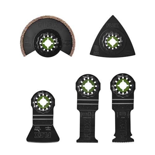 Image of FLEX 5-Piece Oscillating Tool Tiling Project Blade Set, Cuts Wood, Wood with Nails, Metal, Grout, Drywall, PVC - FAM40002-5