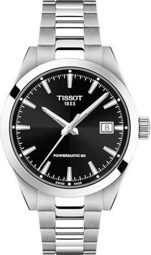 Tissot Gentleman 38mm Swiss Automatic Watch for Men Stainless Steel Case Black Dial T1658071105100