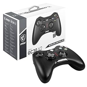 MSI FORCE GC30 V2 Wireless PC Gamepad Controller – 2.4 GHz, 600 mAh Li-ion Battery, Replaceable D-Pad Covers, Two Vibration Motors, USB 2.0 – Black, Wired/Wireless