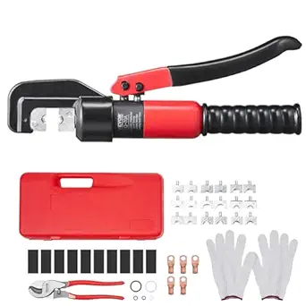 VEVOR Crimping Tool, AWG12-2/0 Copper And Aluminum Terminal Battery Lug Hydraulic Crimper, with a Cutting Pliers, Gloves, 5pcs Copper Ring Connectors, 8 x Heat Shrink Sleeves and a Blow Moulded Case