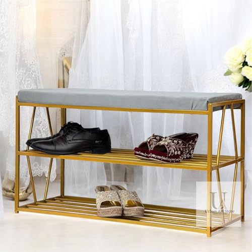Image of Bench for Bedroom - Changing Stool With Shoe Cabinet and Rack - Free Installation Household Entrance Seat With Cushion