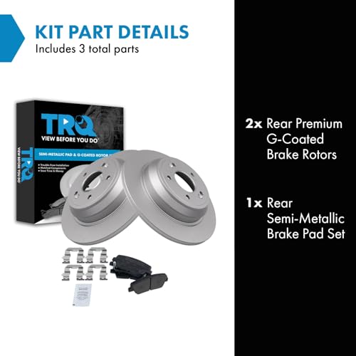 Image of TRQ Rear Brake Pad and Rotor Set Semi Metallic G Coated Rotors Compatible with 2009 Hyundai Genesis