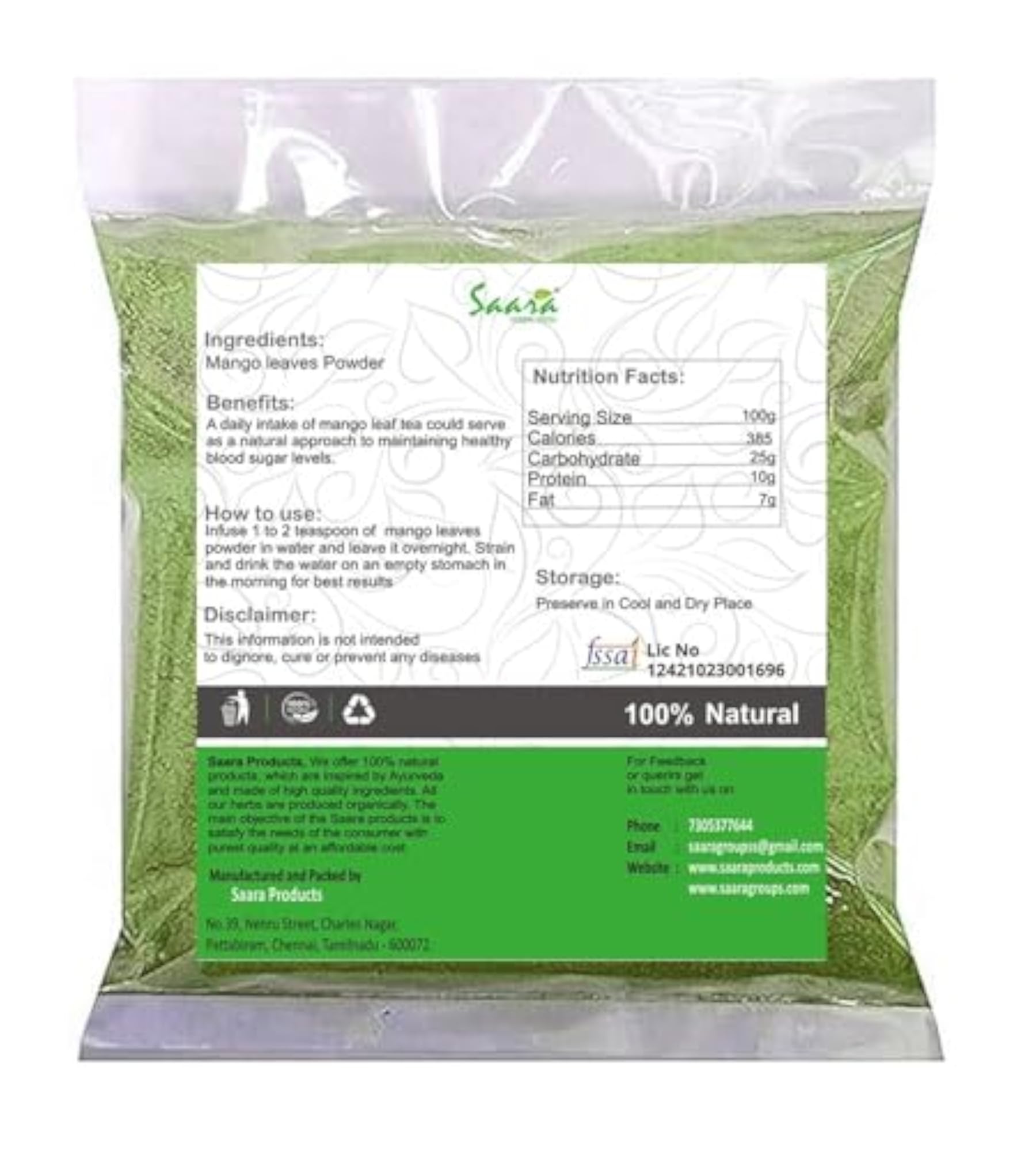 Mango Leaves Powder - Pure & Natural, 50 Grams