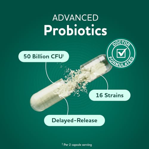 Prebiotics and Probiotics | 50 Billion CFU, 16 Probiotic Strains & Inulin Prebiotic Fiber | Delayed Release Capsules | Gut Health Support | Prebiotics and Probiotics for Women & Men | Non-GMO | 60 Ct