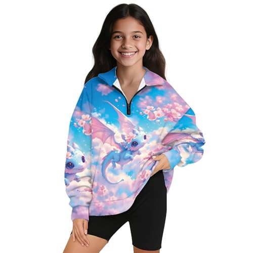 Image of AmzPrint Girls Graphic Quarter Zip Coat Long Sleeve Lightweight Oversized Athletic Running Hoodies For Kids Teen Girls