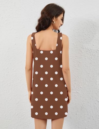 Image of Summer Linen Mini Dress for Women Sleeveless Square Neck Tank Shift Dresses Causal Backless Solid Short Sundress