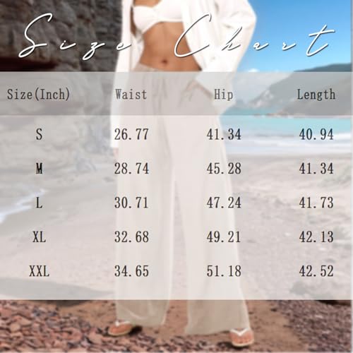 Wide Leg Linen Pants for Women Flowy Summer Pants Elastic Waist Drawstring Palazzo Pants with Pockets Beach Pants3