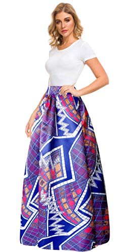 Afibi Women African Printed Casual Maxi Skirt Flared Skirt A Line Long Skirts with Pockets (X-Large, Pattern 5)