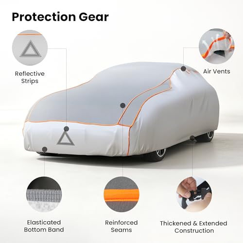 Image of Fits 191-210 inch Sedans Coupes Convertibles Anti-Hail Car Cover, 5MM Thickened EVA Hail Protector, Waterproof All Weather, Windproof Reflective Strips with Storage Bag for 191-210 in Vehicles (XL)