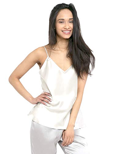 MYK 21 Momme 100% Pure Silk Camisole with Adjustable Strap for Women, 100% Mulberry Silk, Lightweight and Breathable (XS/0-2, Ivory)