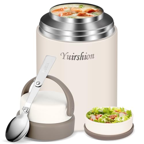 Yuirshion Recipiente térmico para alimentos 800 ml, Termo Comida Caliente para llevar, Térmico para Alimentos Acero Inoxidable con Cuchara Plegable, recipiente para guardar sopas y purés