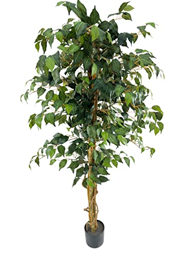 VIGGDA 4FT Artificial Ficus Trees with Silk Leaves and Natural Trunk, Faux Ficus Tree with Sturdy Plastic Nursery Pot, Fake Ficus Tree for Office Home Farmhouse for Indoor Outdoor Decor