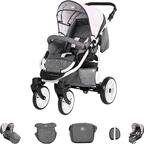 Friedrich Hugo Berlin 3-in-1 combi-kinderwagenset, gelbanden, kleur: Grey and Light Rose Day - Afbeelding 5