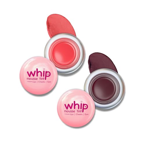 Image of Glam21 Whip Mousse Tint 3-in-1 | Lip, Cheek & Eye Tint | Vitamin E, Jojoba Oil & Shea Butter | Waterproof, Long-Lasting, Highly Pigmented | Lightweight Travel-Friendly Makeup | 4gm Each | Combo Pack Of 2 (Peachy Coral&Plum Star)