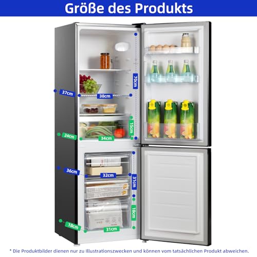 CHIQ CBM159LEBD Freistehender Kühlschrank mit Gefrierfach | Kühl-Gefrierkombination 144 cm Höhe, 47 cm Breit, 157L(109L/48L) | Low Frost | 152 kWh/Jahr | LED Litcht | | Schwarz Inox – Bild 3
