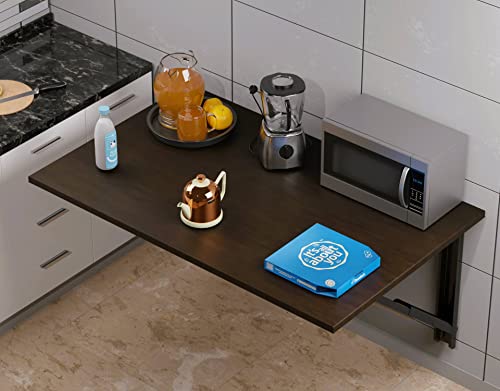 LAMPOC Wood Wall Mount Folding Laptop Table Kitchen And Foldable Dining Table Work Station Including Hinges, Screws And Screw Plugs (48X81 Cm Wall Mount Table, Dark Walnut)