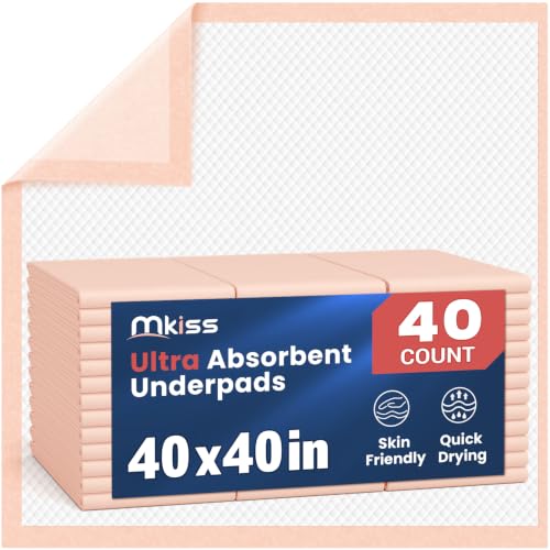 Image of MKISS Heavy Duty Bed Pads 40 inch x 40 inch(40 Count), Disposable Super Absorbent Incontinence Underpads, Extra Large and Thicken Chucks Pads for Adults, Children, Babies, Elderly and Pets