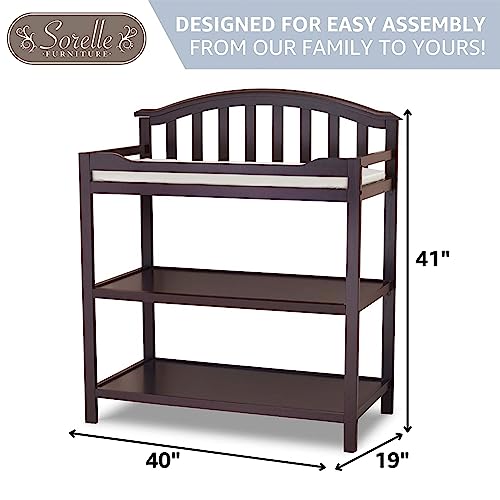 Image of Sorelle Furniture Berkley Changing Table and Changing Pad, Dressing and Diaper Changing Table for Baby Room, Nursery Furniture for Infant -Espresso
