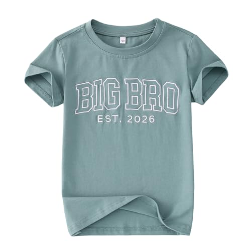 SOFEON Big Brother Shirt Toddler Boy Embroidered Big Bro Est. 2026 T-Shirt Kids Summer Short Sleeve Announcement Tees Tops(Airy Blue 18-24M(80))