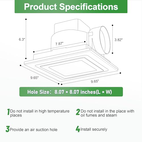 yanliangvich 8 Inch Bathroom Exhaust Fan with Light,110 CFM 1.0 Sones Quiet - image 2