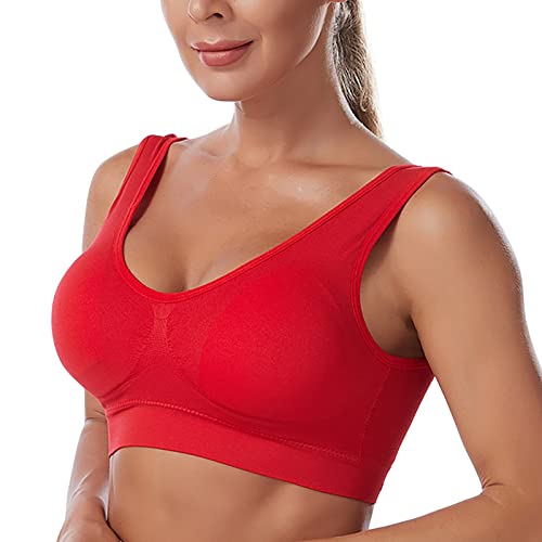 High Impact Active Sports Bras for Women Plus Size Non Padded Wirefree Workout Bra Bounce Control Workout Fitness(Red, XL)