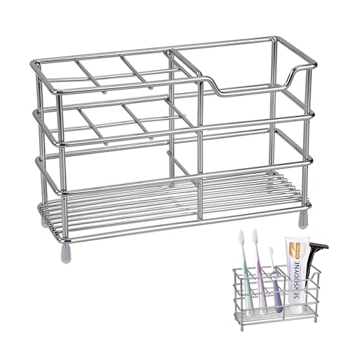 Portacepillos de Dientes y Pasta, Soporte para Cepillos de Dientes Eléctrico de Acero Inoxidable con Agujeros de Drenaje, Porta Pasta de Dientes para Hogar, Baño, Plata