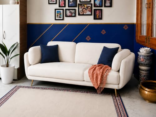 Image of 3 Seater Single Color Sofa, Velvet Fabric (Off-White) | Solid wood structure, premium velvet upholstery, sturdy golden legs, ideal for living room seating.