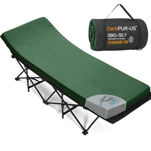 Cymula Camping Cot Mattress 2in Memory Foam Sleeping Pad,Soft Warm Non-Slip Memory Foam Mattress Topper with Retaining for Adults,Portable Roll up Pad for Travel,Car,Tatami,Play Mat (Green 75'X30')