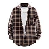 tee shirt homme cotton ete UHouse Chemise Flanelle Homme Chemisette a Carreaux Manches Longues Casaul Vetement Bouton de Manchette Haut Décontracté Habit Leger vêtement 01 Brun XXL