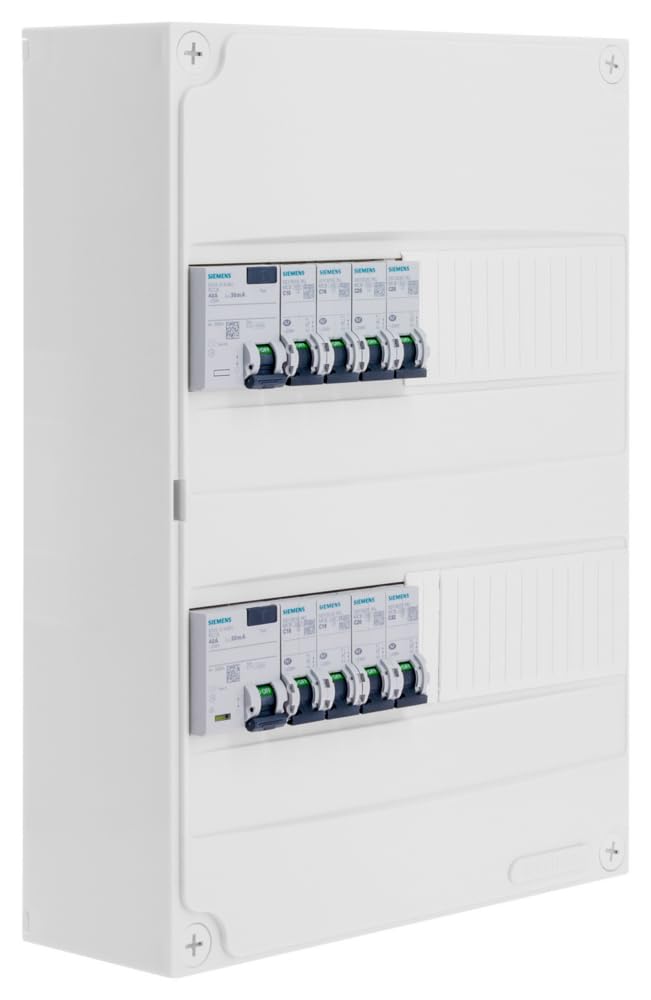 SIEMENS - Tableau électrique pré-équipé 2 rangées 26 modules 8 disjoncteurs 2 interrupteurs différentiels NFC 15-100