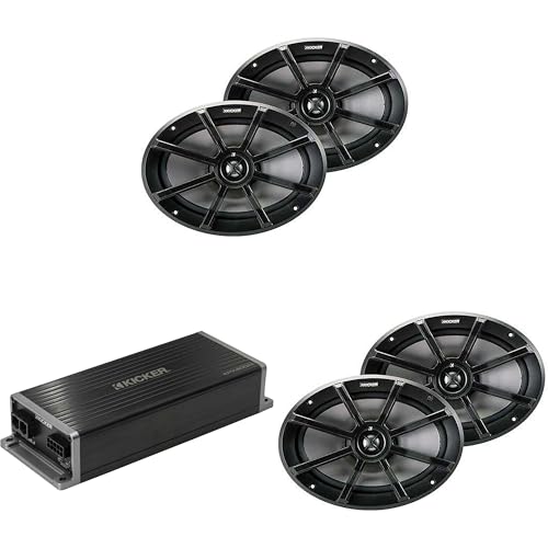 KICKER Marine KPX300.4 Amplificador y 2 Parlantes 6x9