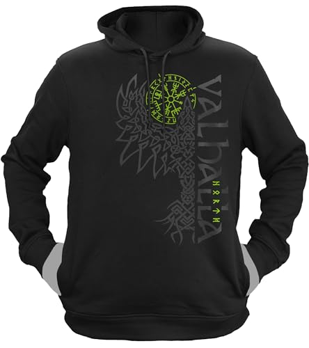 NØRTH Legendary Herren Hoodie mit Kapuze - Valhalla Odin Rabe Hugin Munin...