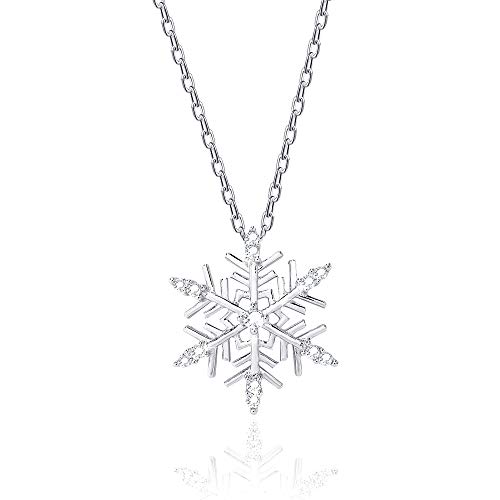 Jagucho Sterling Sliver/Rose Gold Plated Necklace Dainty Chain with Pendant Jewelry Y Pendant Necklaces Gift for Women Teen Girls (Snowflake-Silver)