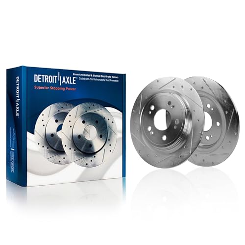 Image of Detroit Axle - Rear Brake Kit for Acura 2014-2020 RLX Drilled and Slotted Disc Brake Rotors Ceramic Brakes Pads with Hardware 2015 2016 2017 2018 2019 Replacement : 12.20 inch inch Rotors