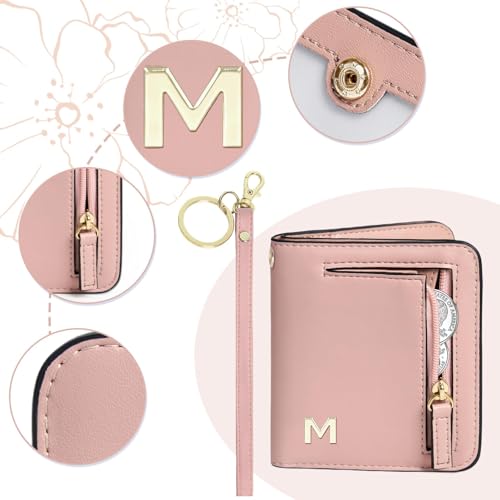 Image of COSHAYSOO Unique Practical Teen Girl Birthday Gifts Initial RFID Wallet Small, Useful Dance Recital Gifts for Big Sister Cheer Cheerleader Preppy Things Stuff for Teen Girls Pink Monogrammed Letter M