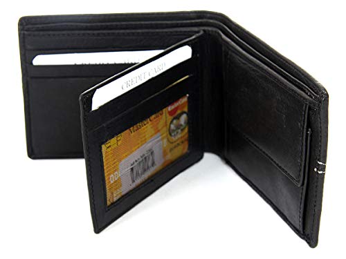 Men's Leather Bifold 6 Credit Card Slots 1 Id Window Stitch Design Wallet 4x3.25 inches3