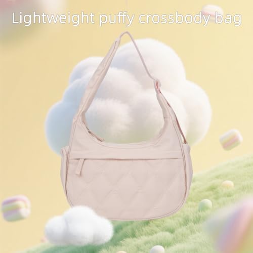 Image of JANKS Small Puffer Crescent Shoulder Bag for Women, Nylon Quilted Puffy Crossbody Purse, Cute Hobo Shoulder Handbags