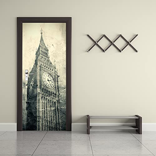 Papier Peint Porte Sticker Big Ben de Londres 3D Porte Autocollants Auto- Adhésif Amovibles pour Portes Intérieures Bureau À Domicile L77 x H200cm