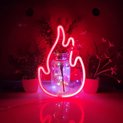 Image of JYWJ Flame Neon Sign,USB or 3-AA Battery Powered Neon Light,LED Table Decoration,Bedroom Wall Decoration,Birthday Gift,Wedding Supplies Business Gift(Red)