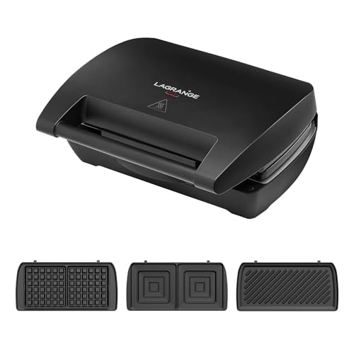 LAGRANGE - Gaufrier Mini Maxi, 900W, Multifonctions, Croque-monsieur XXL 120x120, livré avec les jeux de plaques Gaufres & Croque-monsieur & Panini, Nettoyage facile,...